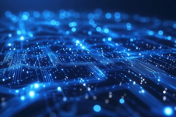 Obraz premium Abstract Blue Digital Network Technology Background Futuristic Circuit Board Glowing Lines Elegant Design Modern Innovation High Tech Seamless Pattern