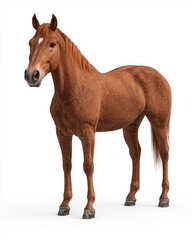 Obraz premium A realistic brown horse with a shiny coat standing against a white background.