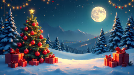 Christmas tree in snowy landscape