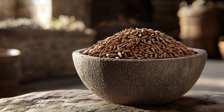 mortar filled with cumin seeds