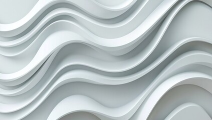 Fototapeta premium A 3D-rendered abstract wallpaper background featuring intricate white wavy lines, creating a fluid, undulating texture. Minimalist and modern design with soft curves, light shadows
