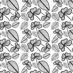 Pattern con fiori e foglie neri minimalista