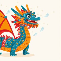 Fototapeta premium Refreshing Summer Rain Umbrella in Hand as Flooded Streets and Puddles Reflect the Rainy Day Weather, Cafes and Street Scenes with Sunlight Breaking Through Rain Clouds,dragons