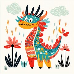 Obraz premium Refreshing Summer Rain Umbrella in Hand as Flooded Streets and Puddles Reflect the Rainy Day Weather, Cafes and Street Scenes with Sunlight Breaking Through Rain Clouds,dragons