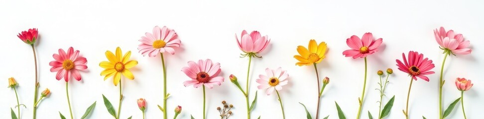 Fototapeta premium Delicate flower stems on a crisp white background, flowers, painting