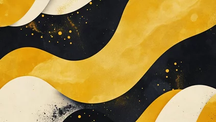 Fotobehang Abstract yellow and black flowing shapes with wave-like patterns and glossy textures © Moritz