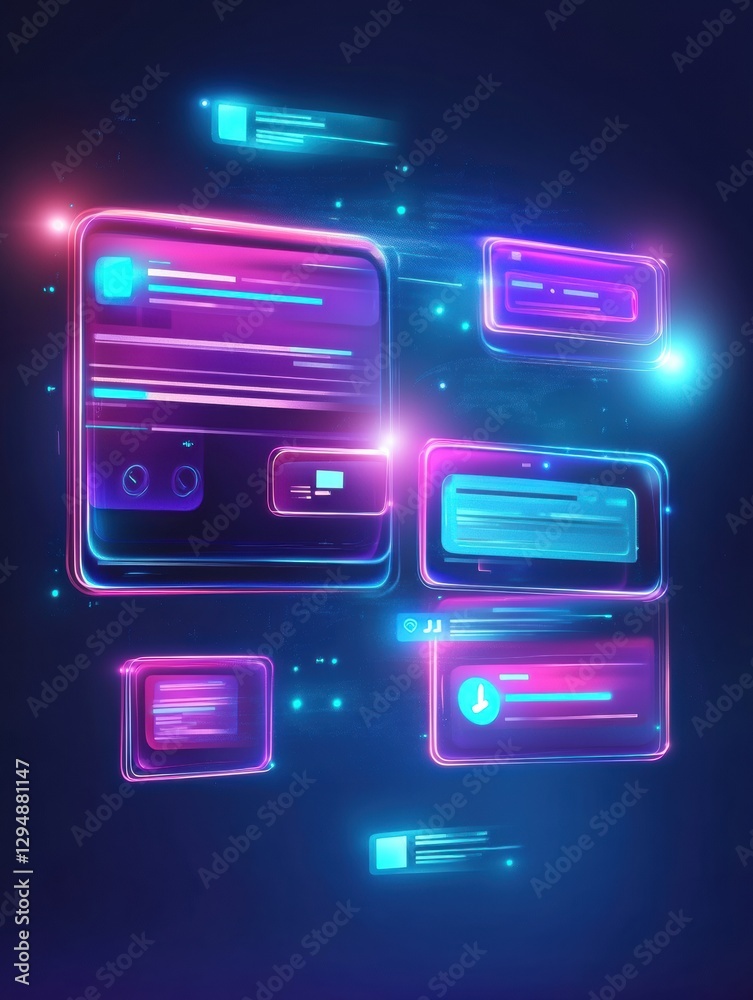 Aufkleber Floating social media message bubbles with glowing notifications at night. Generative AI