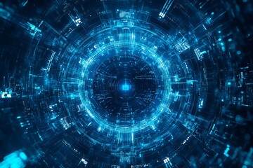 Fototapeta premium Abstract Futuristic Technology Background Digital Blue Neon Glowing Lines Circular Pattern Modern Design Elegant Visual Art Graphic Resource High 