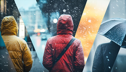 Forecast concept. Collage of photos with different weather conditions
