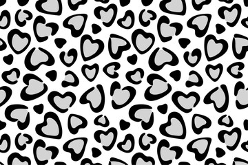 Hand drawn heart shaped leopard print background with monochrome, Transparent black animal print, Happy Valentine's Day