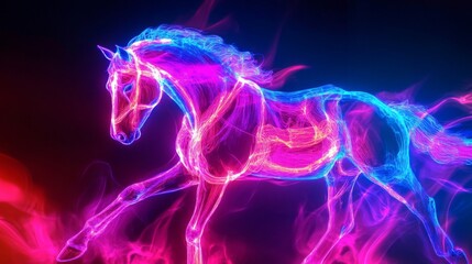 Fototapeta premium Glowing Neon Horse in Pink and Blue Flames