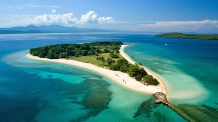 Aerial View of Tropical Island with Pristine Beach and Turquoise Water