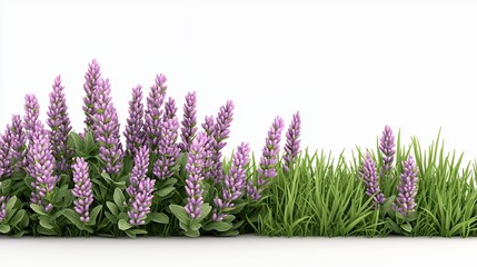 Naklejka premium Vibrant Purple Lavender and Lush Green Grass Border Perfect for Landscaping and Garden Designs