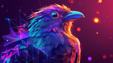 Obraz premium Vibrant Digital Bird Art with Geometric Shapes and Neon Colors