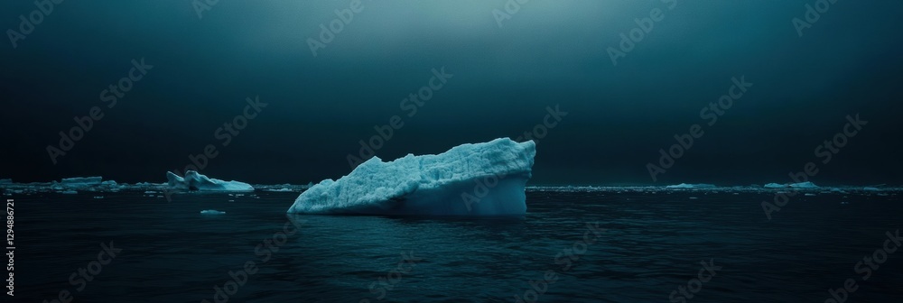 Aufkleber melting iceberg adrift in dark blue waters under an empty sky inviting reflection on climate change.