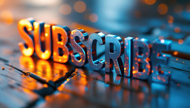 Subscribe Now 3d Metal Letters on Wood Background