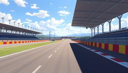 Auto race track Yahuarcocha, empty, on a sunny summer day, pixel art. with white shades