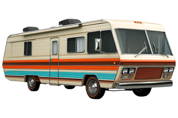 Vintage RV motorhome isolated. Classic retro camper with colorful stripes, perfect for road trips and van life. AI generated.  .