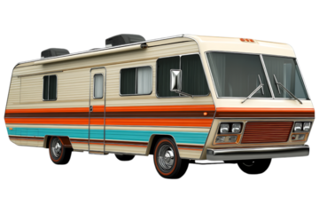 Vintage RV motorhome isolated. Classic retro camper with colorful stripes, perfect for road trips and van life. AI generated.  .