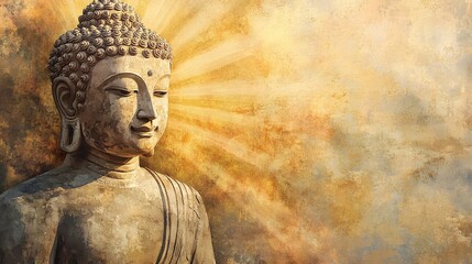 Ethereal Watercolor Depiction of an Ancient Buddha Statue in a Mystical Atmosphere