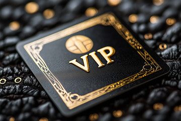 VIP card with gold lettering and intricate gold designs on black background.