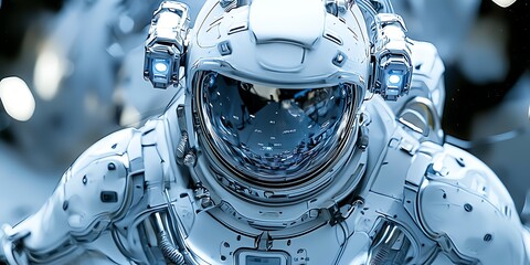 Fototapeta premium Astronaut in futuristic spacesuit exploring the cosmos, digital art