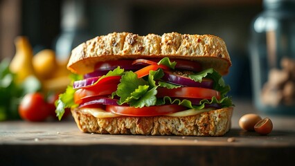 Uplifting artisan sandwich crafted with whole grain bread and fresh farm vegetables with bold vibran