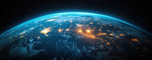 Obraz premium Earth from Space Night View of South America with City Lights of Chile Argentina Brazil