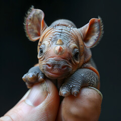 Obraz premium Micro Miniature Baby Rhino on Finger