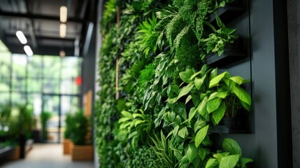 Fototapeta premium Vibrant green plants thrive in a contemporary indoor setting, enhancing the ambiance with a touch of nature