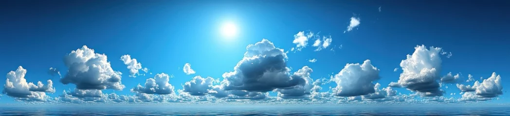 Blue Sky and Fluffy White Clouds Serene Landscape with Peaceful Atmosphere © tech