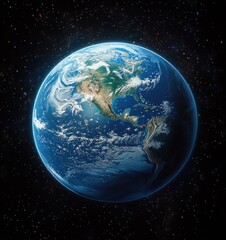 Obraz premium Hyper-Realistic Earth from Space Illustration with Blue Oceans and Green Continents