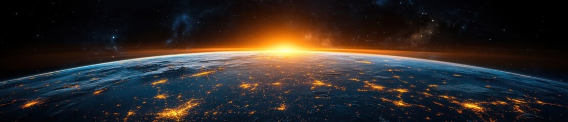 Fototapeta premium Realistic Digital Earth Globe Rendering with City Lights and Dark Blue Color Scheme