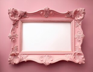 Elegant pink picture frame against a soft pink background for home decor, mockup
