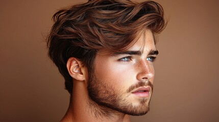 model exhibits striking spiky haircut in high fashion barber studio showcasing modern styling products and techniques. well lit atmosphere highlights haircut's edgy details.