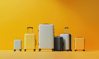 Yellow studio, luggage set, travel, vacation, background