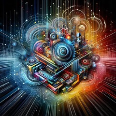 Fototapeta premium Abstract futuristic technology background featuring interconnected hexagonal shapes in a modern design.