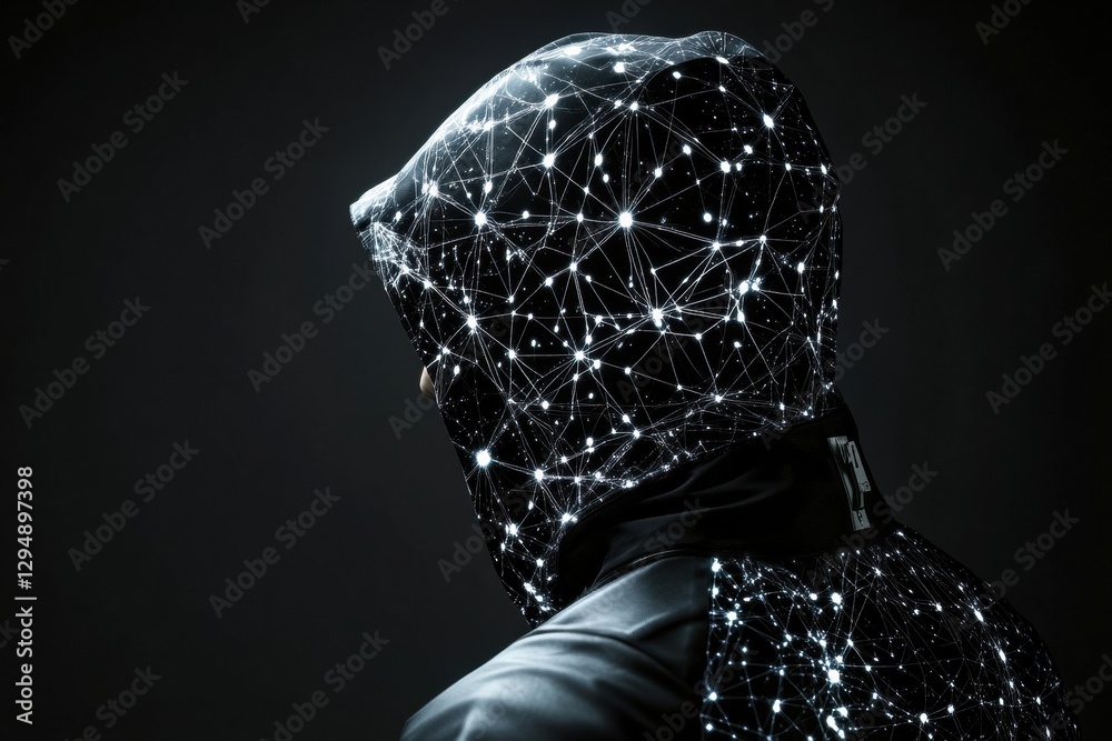 Poster exploring the intersection of humanity and technology through a glowing head silhouette filled with 