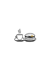 Minimalist Black and White Vector Icon of a Breakfast with Coffee and Sandwich on a Plate
