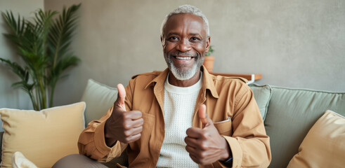 smiling senior man giving thumbs up gesture