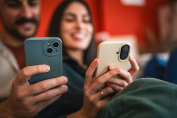 couple enjoy and use a mobile phone for entertainment and conversation