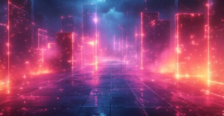 COVID-19 Glitch Art Banner with Neon Colors and Text Effect for Health Awareness