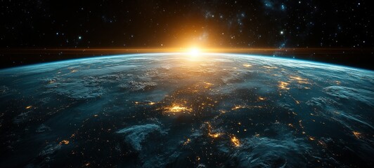 Obraz premium Earth from Space Hyper-Realistic View Dramatic Lighting Curvature Stars