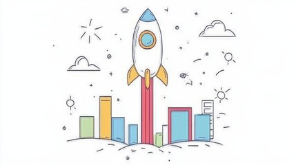 Business growth flat design front view startup theme cartoon drawing colored pastel. 