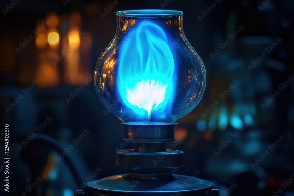 Aufkleber glowing gas lamp casts enchanting blue light in a dimly lit room showcasing warmth and nostalgia. ge