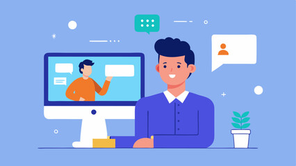 Virtual Meeting A consultant on a video call with a client presenting a digital presentation on enhancing online shopping experiences with visuals of user interface mockups