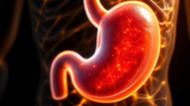 Glowing Human Stomach 3D Animation Medical Video