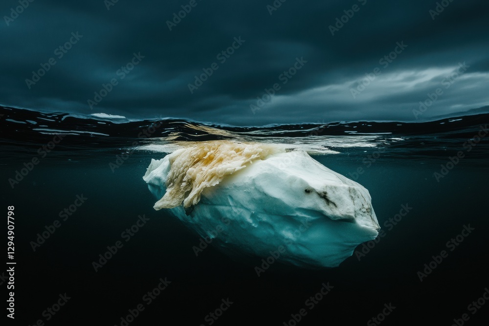 Aufkleber melting iceberg drifts in dark blue waters under an expansive sky perfect for text placement. genera