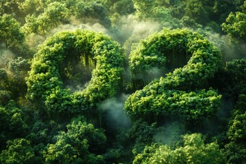 Oxygen-Shaped Water Body in a Lush Forest Highlighting Nature's Air Purification