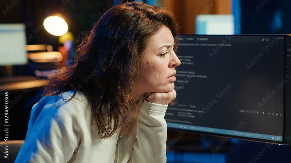 Poster worried cybersecurity expert pouting after finding many security vulnerabilities, scared of malware 